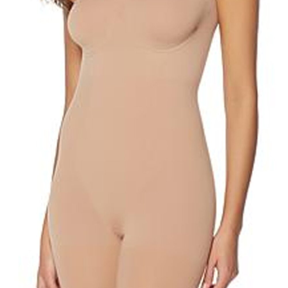 Rhonda Shear Smoothing Mid-thigh Seamless Stretch Bodysuit Shaper  Nude Large